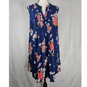 Old Navy Large Navy Blue Coral Floral Pintuck Sleeveless Tunic Top